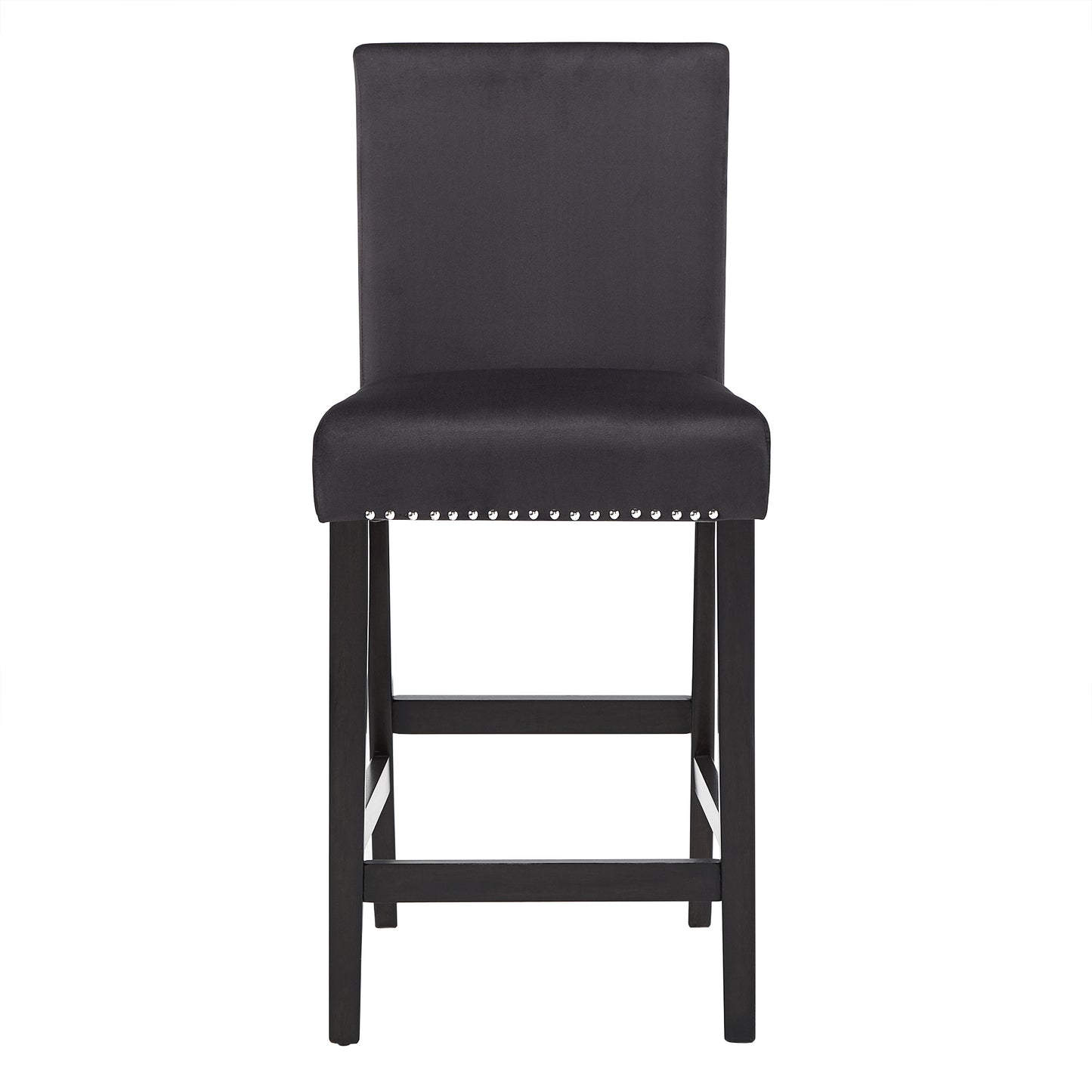 Nailhead Velvet Upholstered Chairs (Set of 2) - 24" Counter Height, Black
