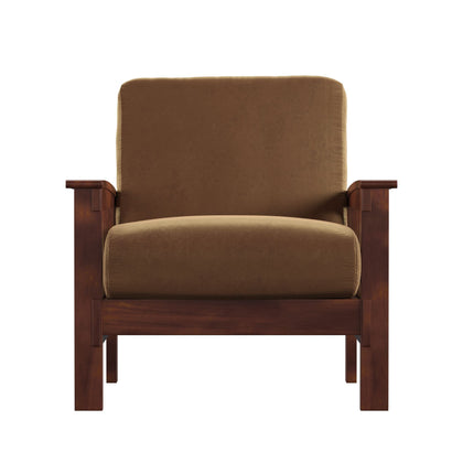 Mission-Style Wood Accent Chair - Rust Microfiber, Oak Finish