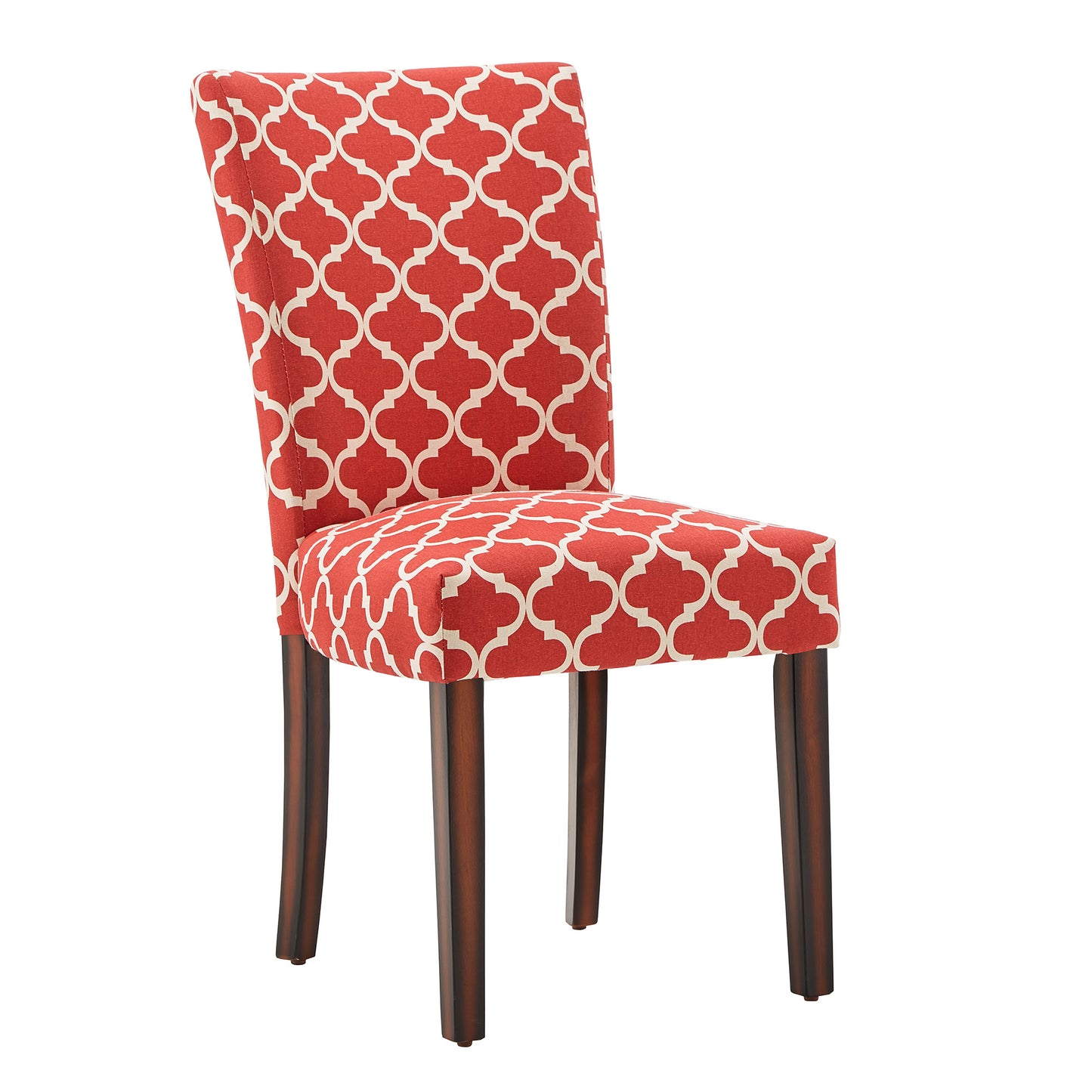Moroccan Pattern Fabric Parsons Dining Chairs (Set of 2) - Espresso Finish, Samba Red