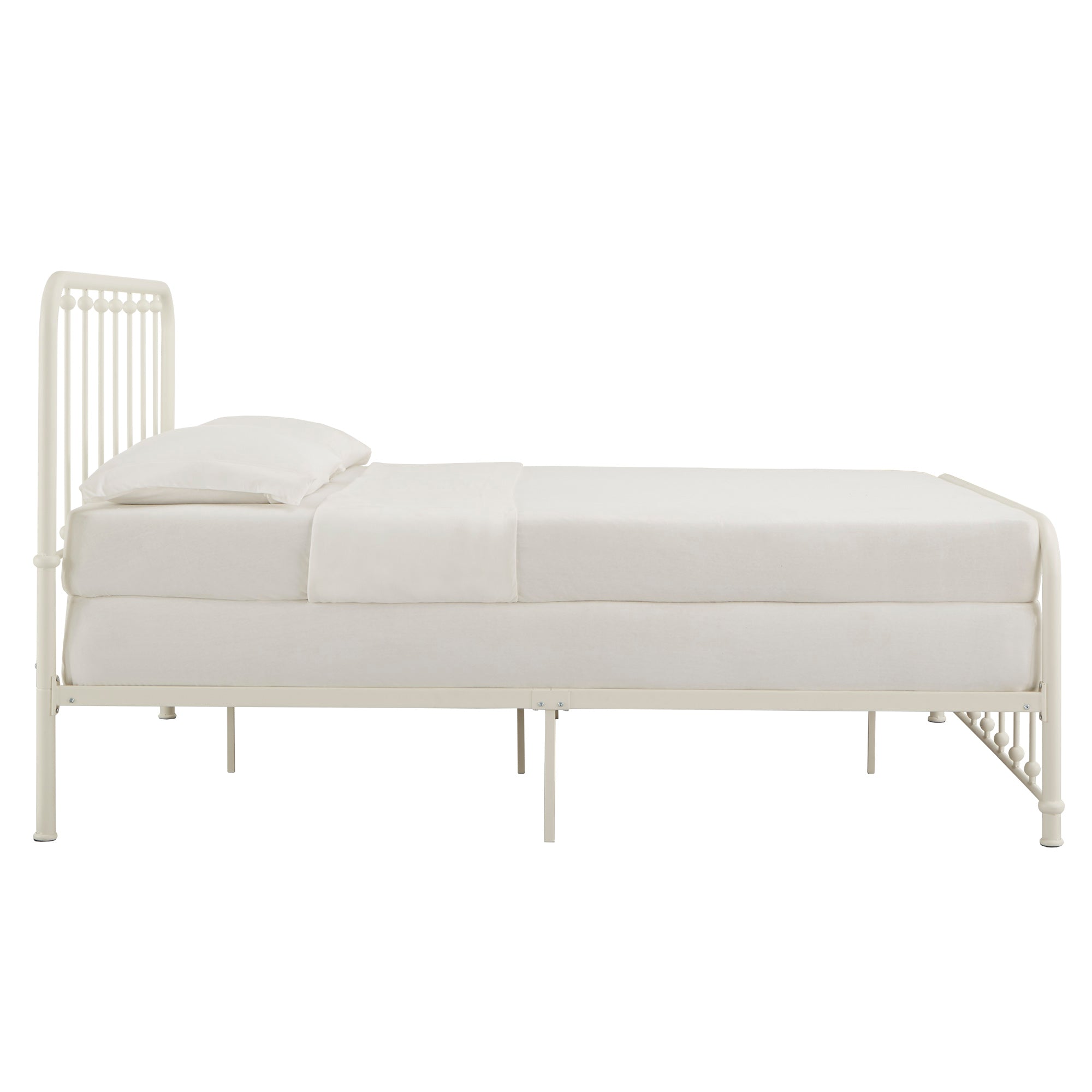 Beaded Spindle Metal Platform Bed - White, Queen Size (Queen Size)