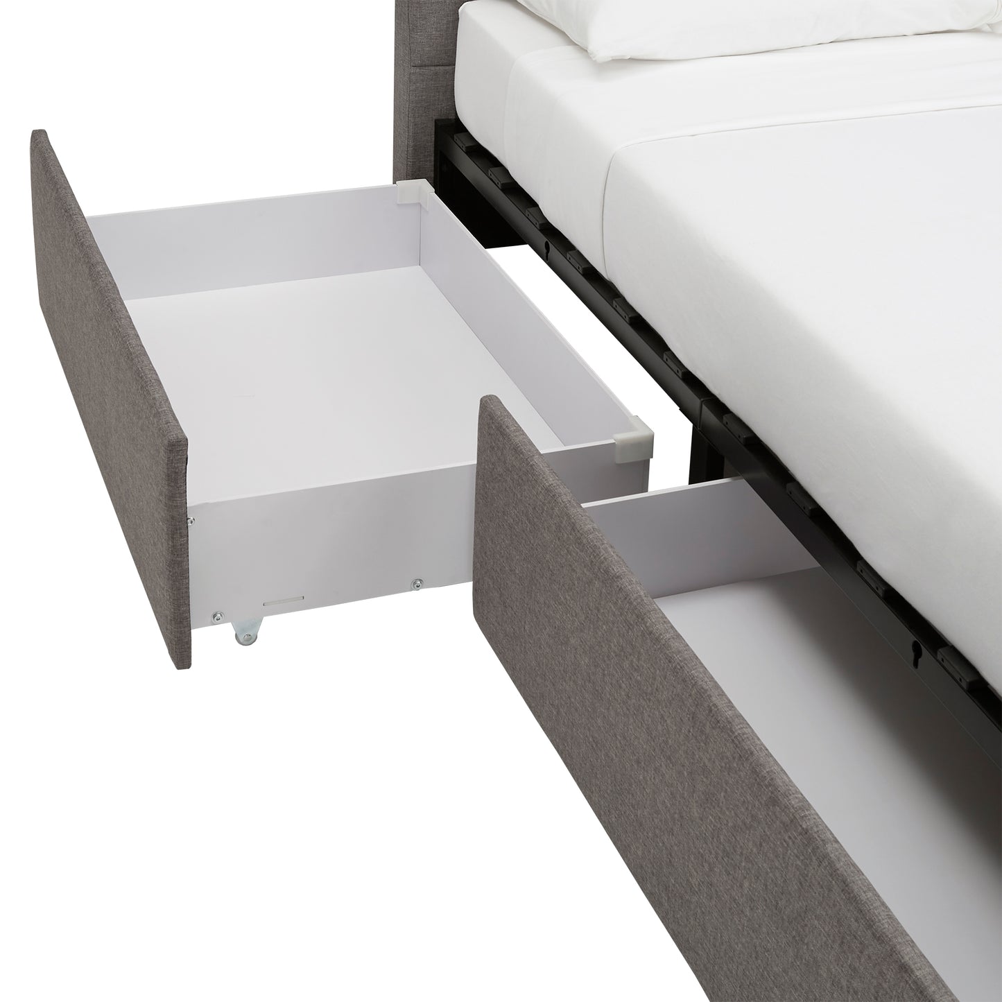 Grey Linen Upholstered Storage Platform Bed with Channel Headboard - Queen (Queen Size)