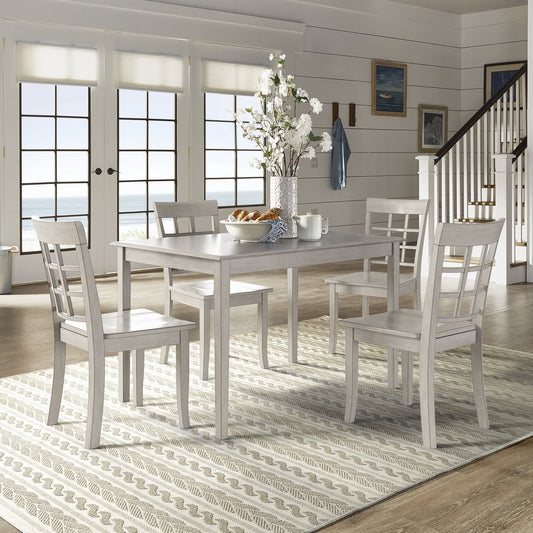 Oak Wood Finish 48-inch Rectangle Dining Set - Antique White Finish, Window Back Chairs