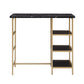 Counter Height Metal Table Set with Faux Marble Top - Gold Finish Base and Black Faux Marble Top