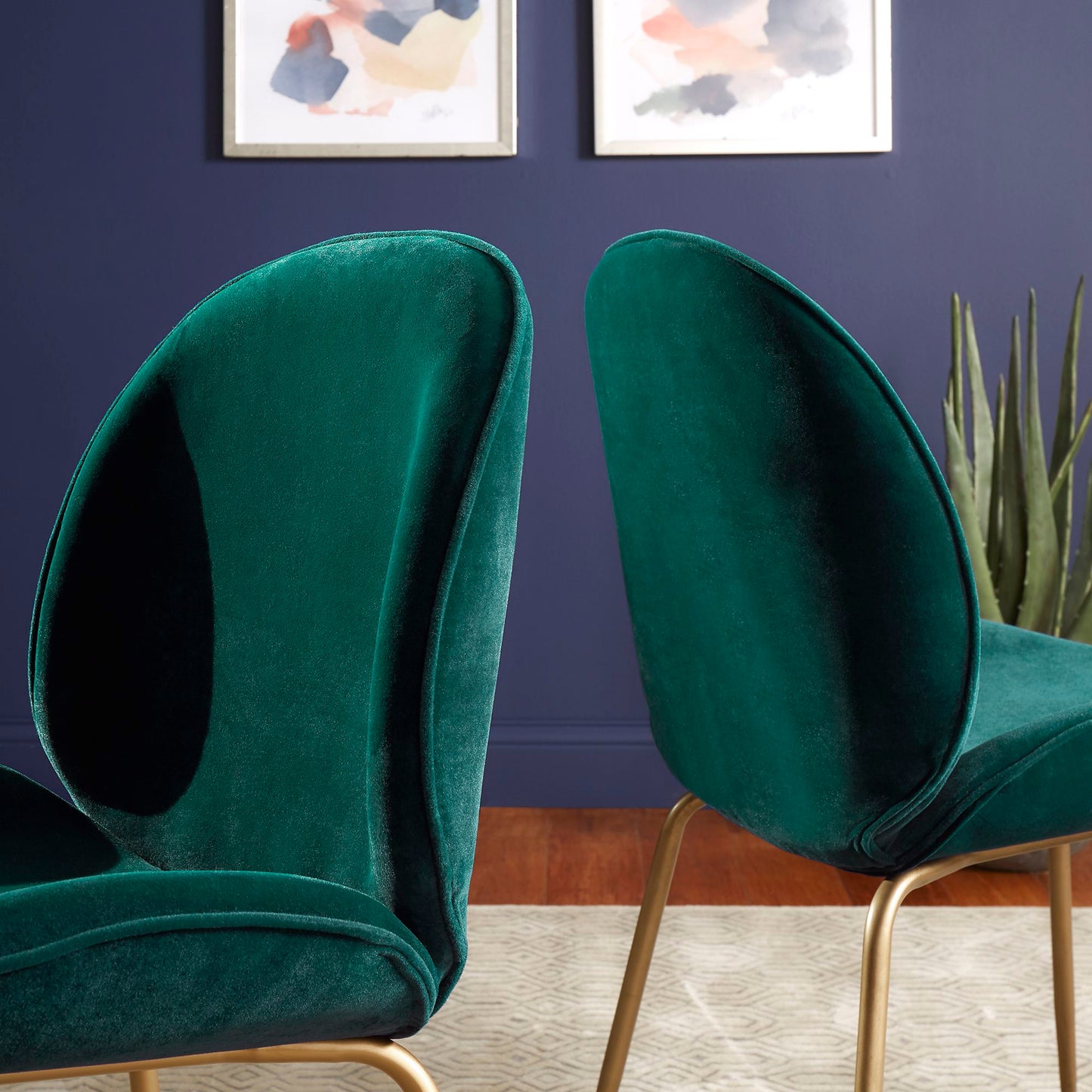Velvet Upholstered Gold Finish Dining Chairs (Set of 2) - Green Velvet