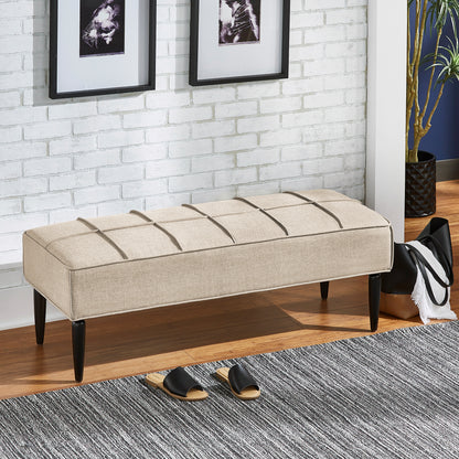 Black Finish Linen Upholstered Bench - Beige