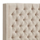 Wingback Button Tufted Linen Fabric Headboard - Beige, 65-inch Height, King Size