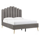Art Deco Velvet Upholstered Platform Bed - Grey, Queen