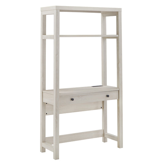 38 in. Wall Bookshelf with Desk and USB Charger - Antique White Finish