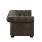Tufted Scroll Arm Chesterfield Sofa - Brown Microfiber Upholstery