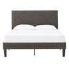 Upholstered Platform Bed with Geometric Headboard - Grey, Queen (Queen Size)