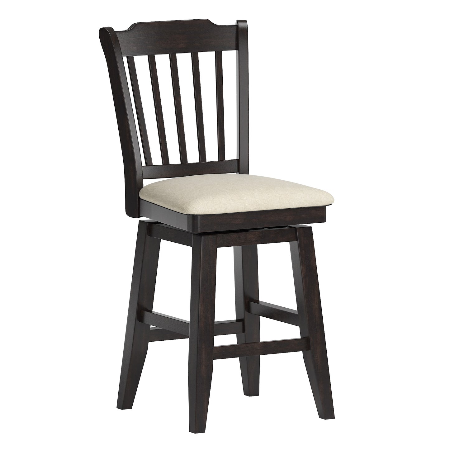 Slat Back Counter Height Wood Swivel Chair - Antique Black Finish