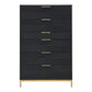 36" Wide 6 - Drawer Chest - Black Finish, Gold Accent