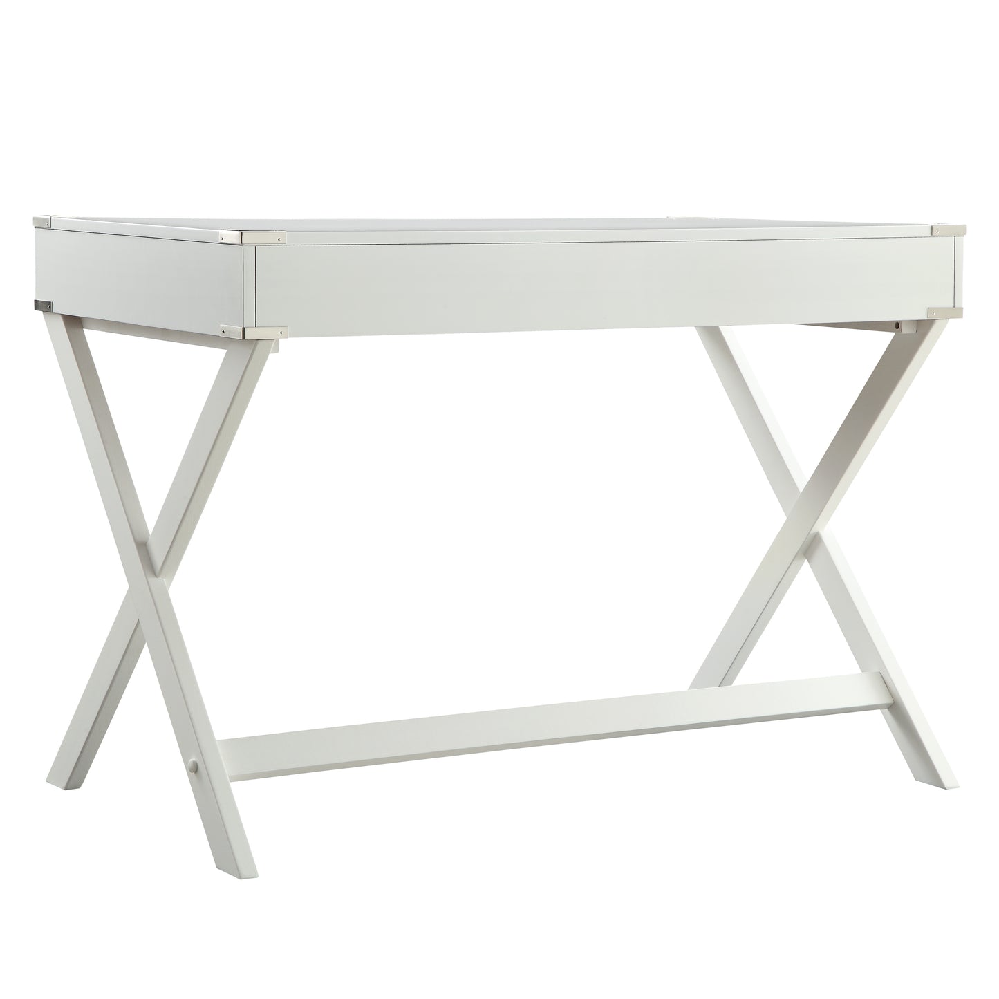 X-Base Wood Accent Campaign Writing Desk - White