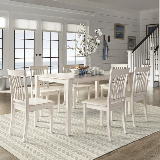 60-inch Rectangular Antique White Finish Dining Set - Mission Back Chairs, 6-Piece Set