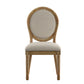 Round Linen and Wood Dining Chairs (Set of 2) - Beige Linen, Natural Finish