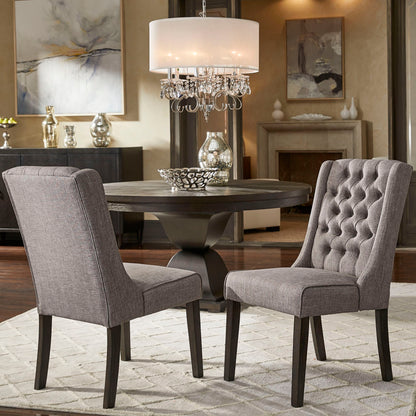 Linen Tufted Wingback Dining Chairs (Set of 2) - Espresso Finish, Grey Linen