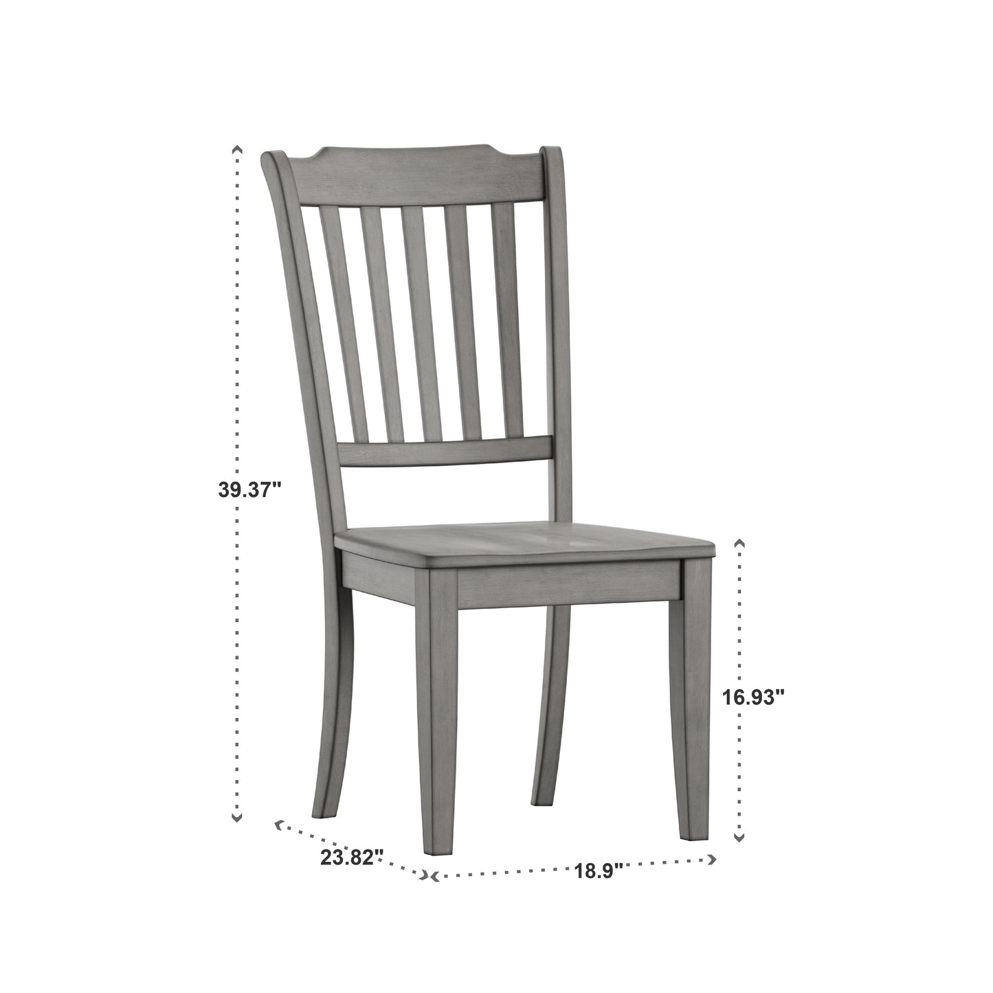 Slat Back Wood Dining Chairs (Set of 2) - Antique Grey Finish