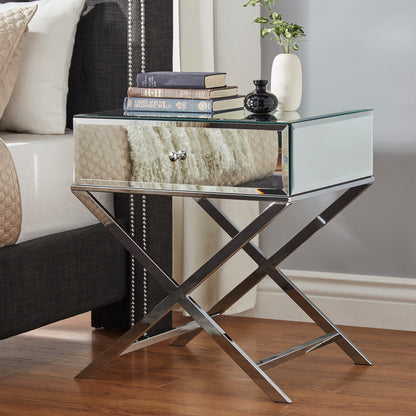 X-Base Mirrored Accent Campaign Table - Chrome
