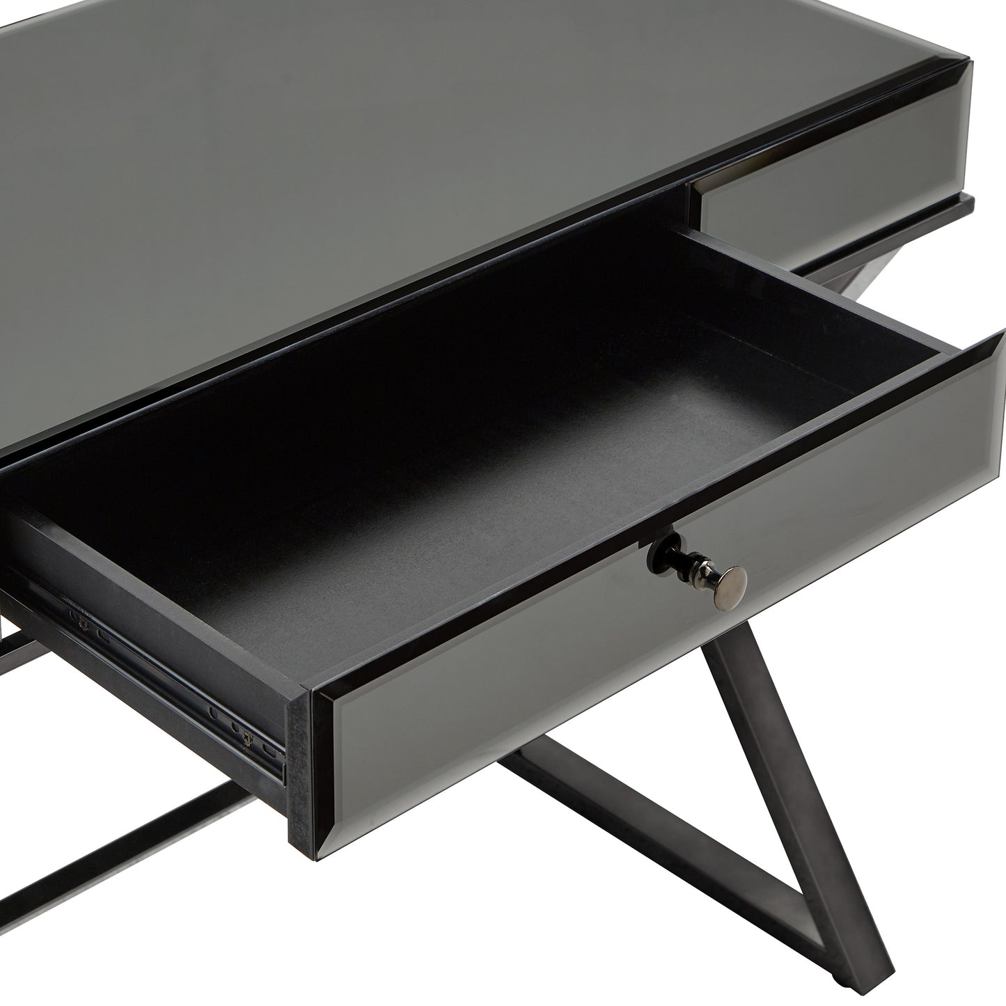 Mirrored 1-Drawer Campaign Desk - Black Nickel