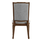 Ornate Linen and Wood Dining Chairs (Set of 2) - Grey Linen, Brown Finish