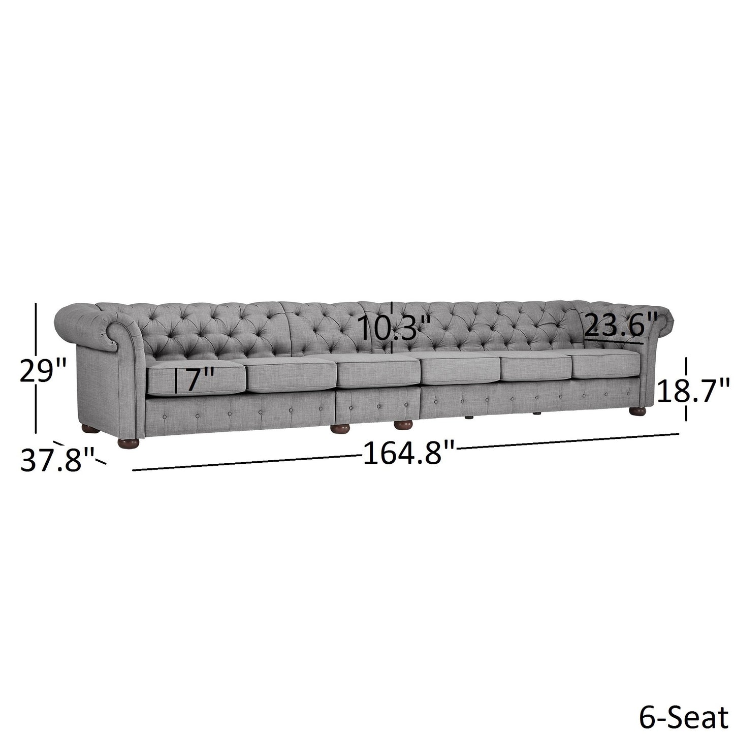 6-Seat Modular Chesterfield Sofa - Grey Linen