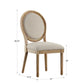 Round Linen and Wood Dining Chairs (Set of 2) - Beige Linen, Natural Finish