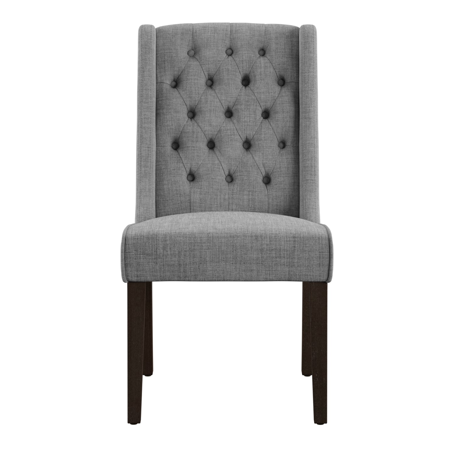 Linen Tufted Wingback Dining Chairs (Set of 2) - Espresso Finish, Grey Linen