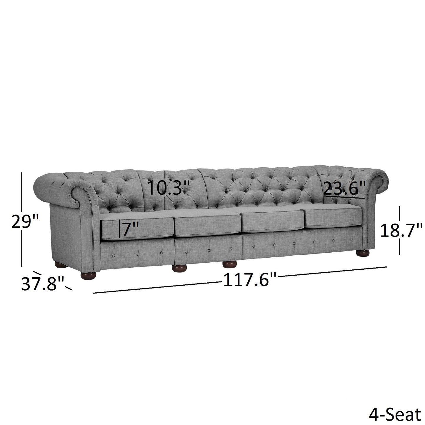 4-Seat Modular Chesterfield Sofa - Grey Linen