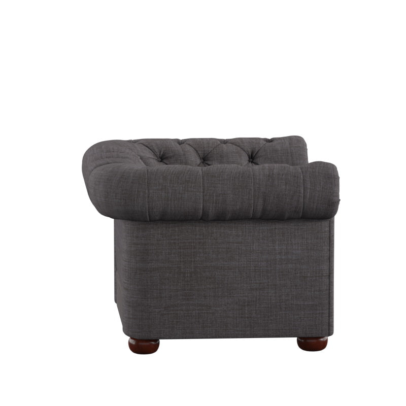 Tufted Scroll Arm Chesterfield Chair - Dark Grey Linen