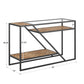 Black Metal Parquet Wood and Glass Sofa Table