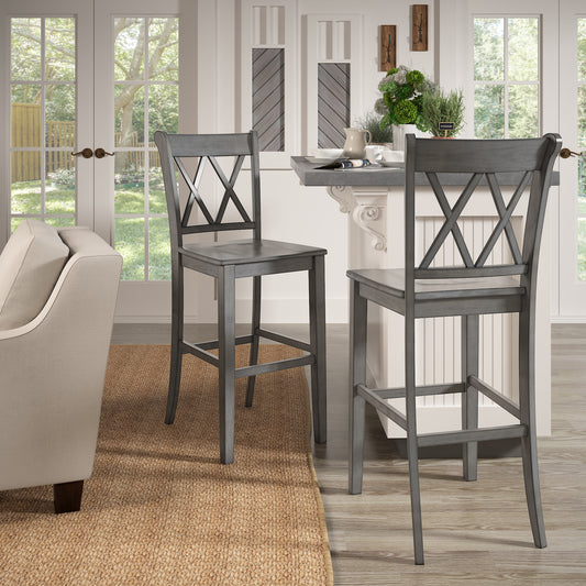 X-Back Bar Height Chairs (Set of 2) - Antique Grey Finish