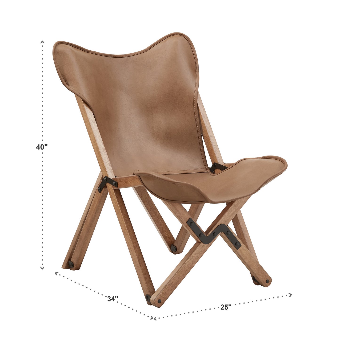 Genuine Top Grain Leather Tripolina Sling Chair - Maple Finish Frame, Caramel Leather