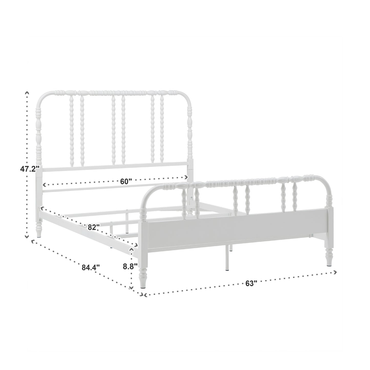 Metal Spool Bed - White, Queen (Queen Size)