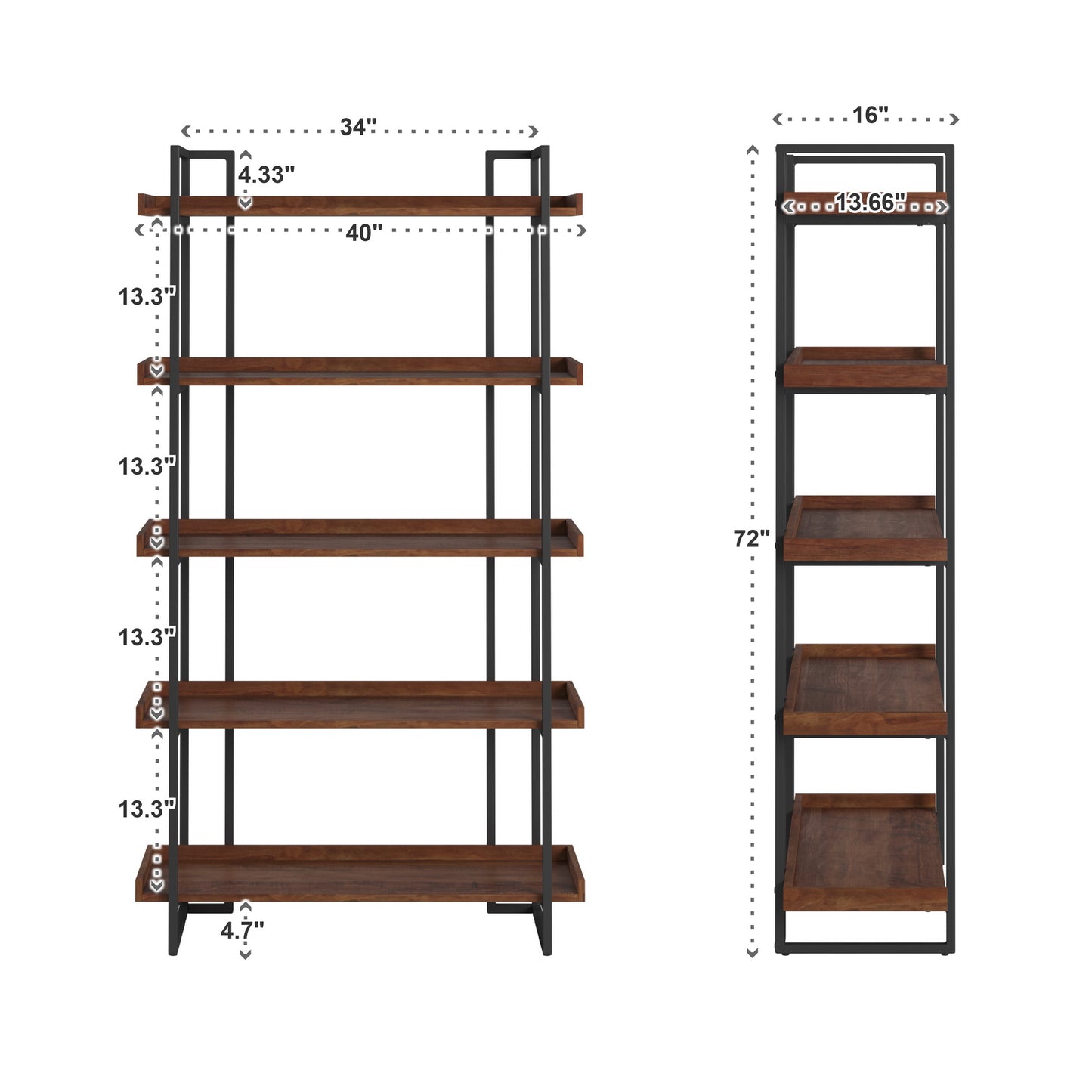 Rustic Brown Etagere Bookcase - 40-inch Wide Bookcase