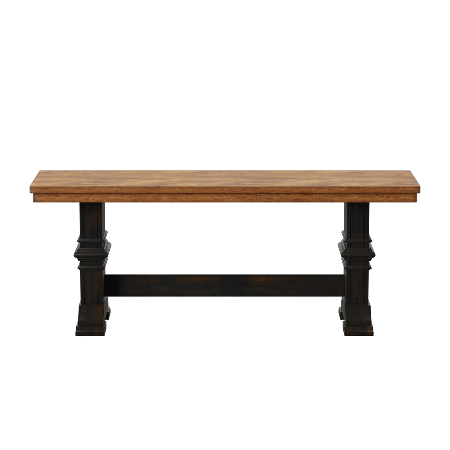 Two-Tone Trestle Leg Wood Dining Bench - Oak Top with Antique Black Base
