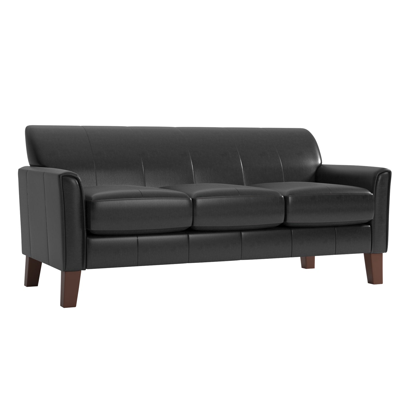 Modern Sofa - Dark Brown Faux Leather, Cherry Finish