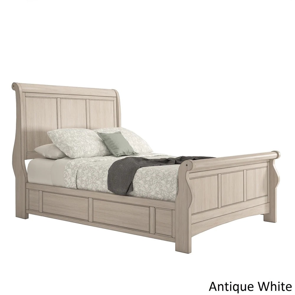 Wood Sleigh Bed - Antique White Finish, King
