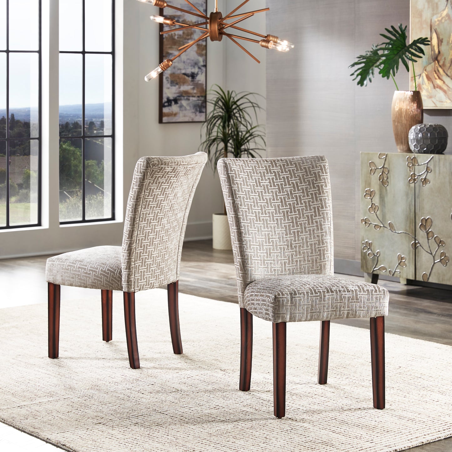 Print Parsons Dining Side Chairs (Set of 2) - Grey Bracket Chain Print Fabric