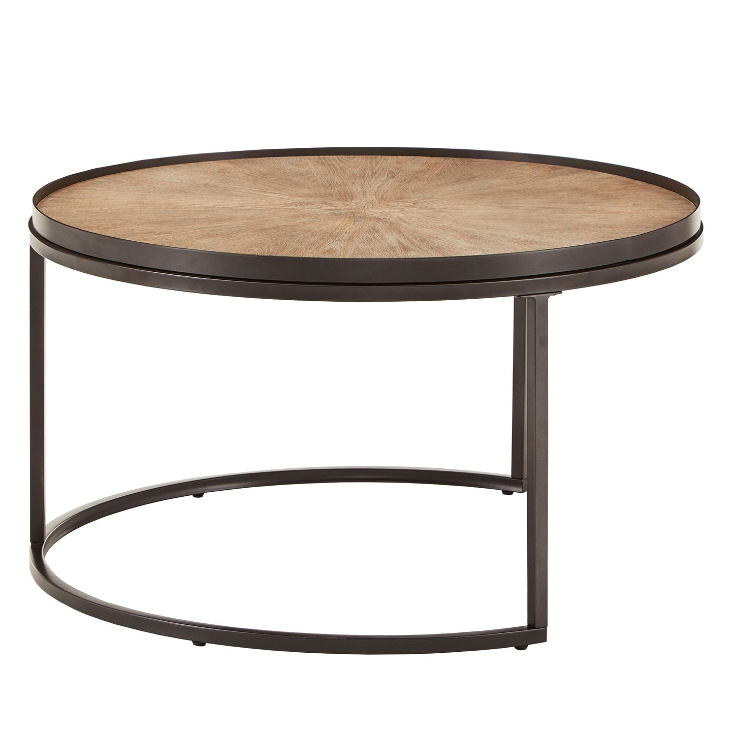Grey Oak Finish Round Table - Nesting Coffee Table
