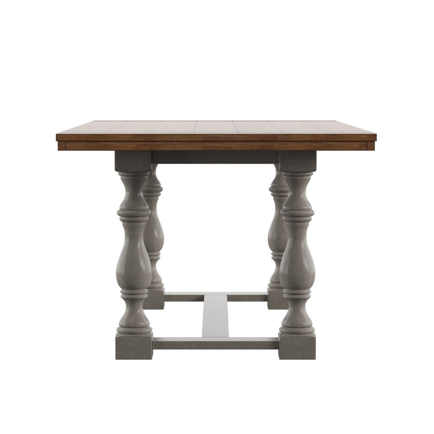 78-inch Oak Top Dining Table with Turned Leg Trestle Base - Oak Top with Antique Grey Base