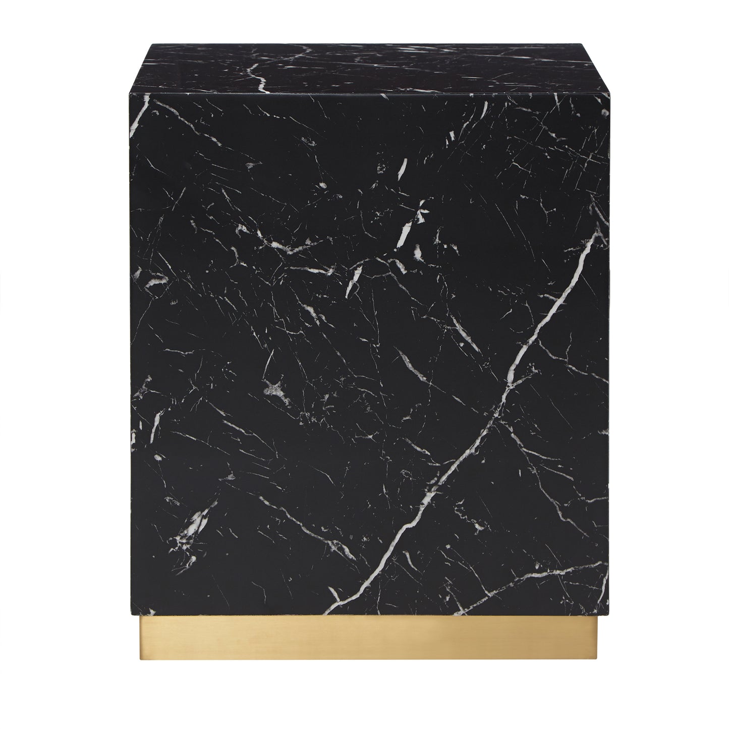 Faux Marble End Table with Casters - Black, Square