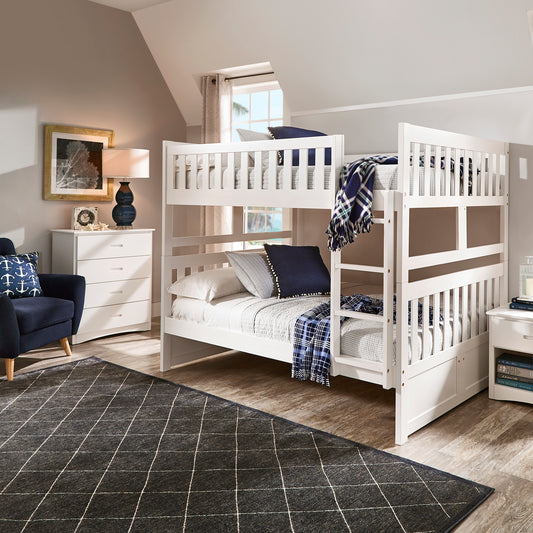 Twin over Twin White Wood Bunk Bed - Bunk Bed Only - Bunk Bed Only