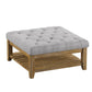 Pine Planked Storage Ottoman Coffee Table - Grey Linen, Button Tufted