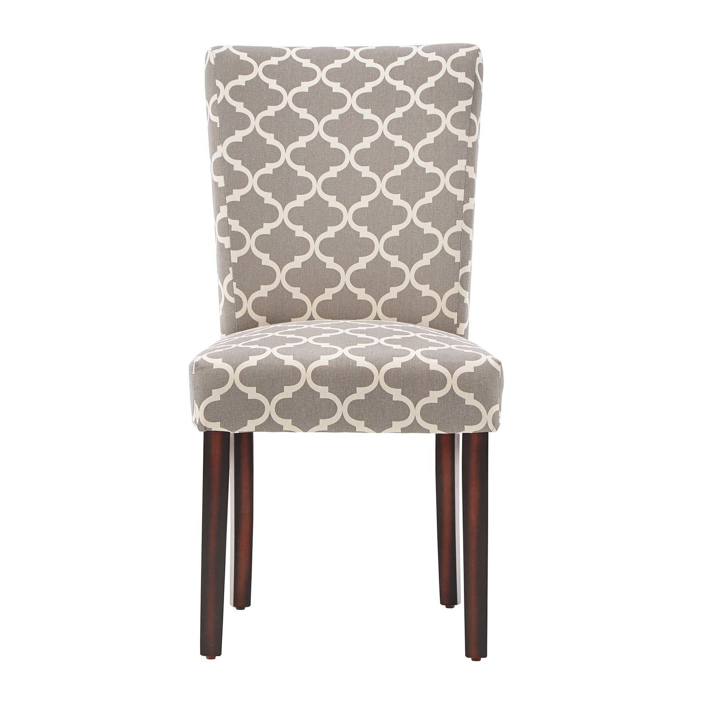 Moroccan Pattern Fabric Parsons Dining Chairs (Set of 2) - Espresso Finish, Frost Grey