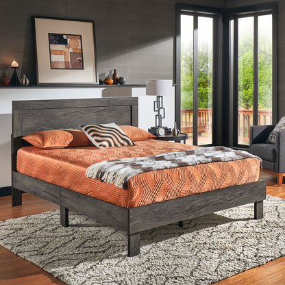 Wood Finish Platform Bed - Grey Finish, Queen (Queen Size)