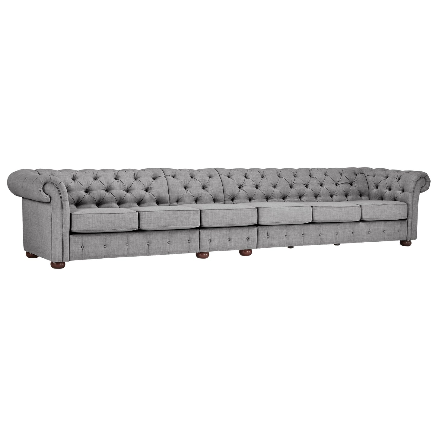 6-Seat Modular Chesterfield Sofa - Grey Linen