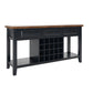 Local Pickup Only - Two-Tone Wood Wine Rack Buffet Server - Oak Finish Top with Antique Denim Finish Base