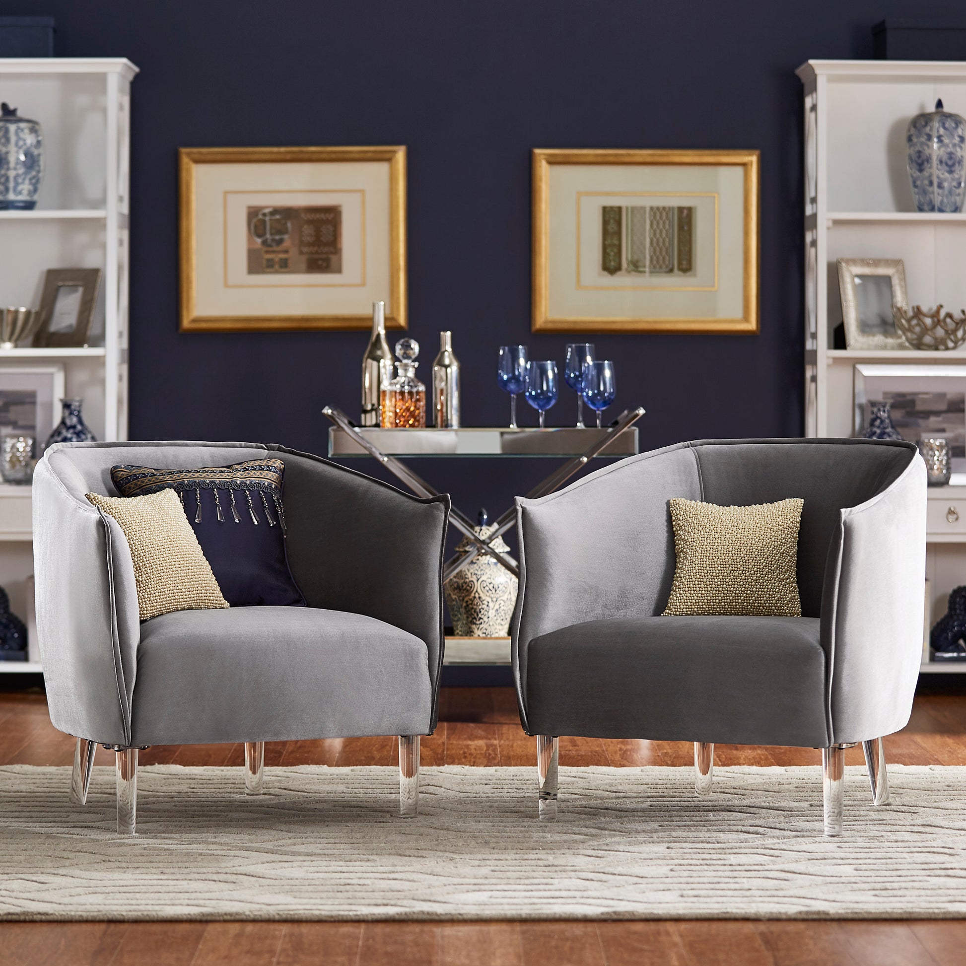 Velvet Barrel Back Acrylic Leg Accent Chair Silver Velvet by