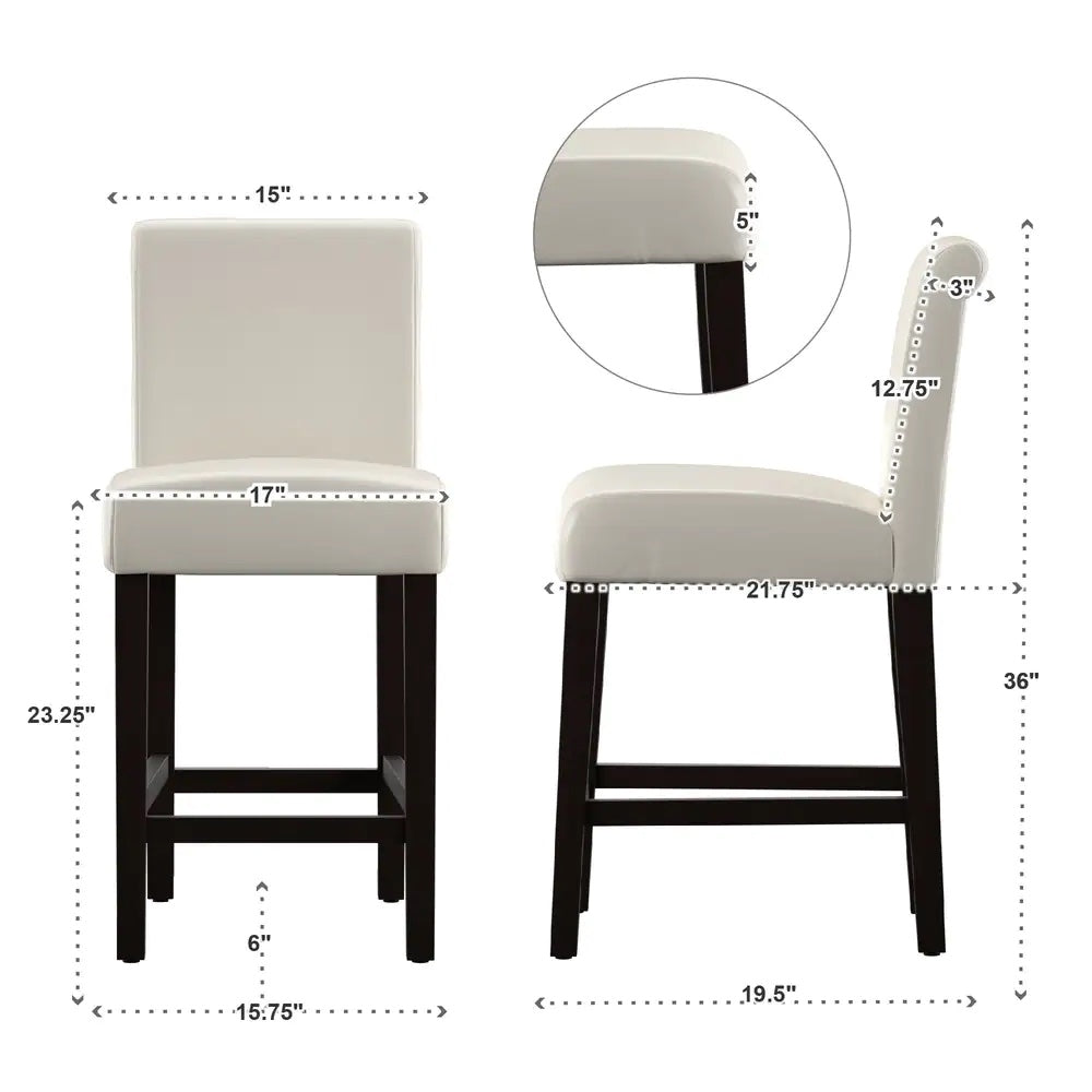 White Faux Leather 24-inch Counter Height High Back Stools (Set of 2)