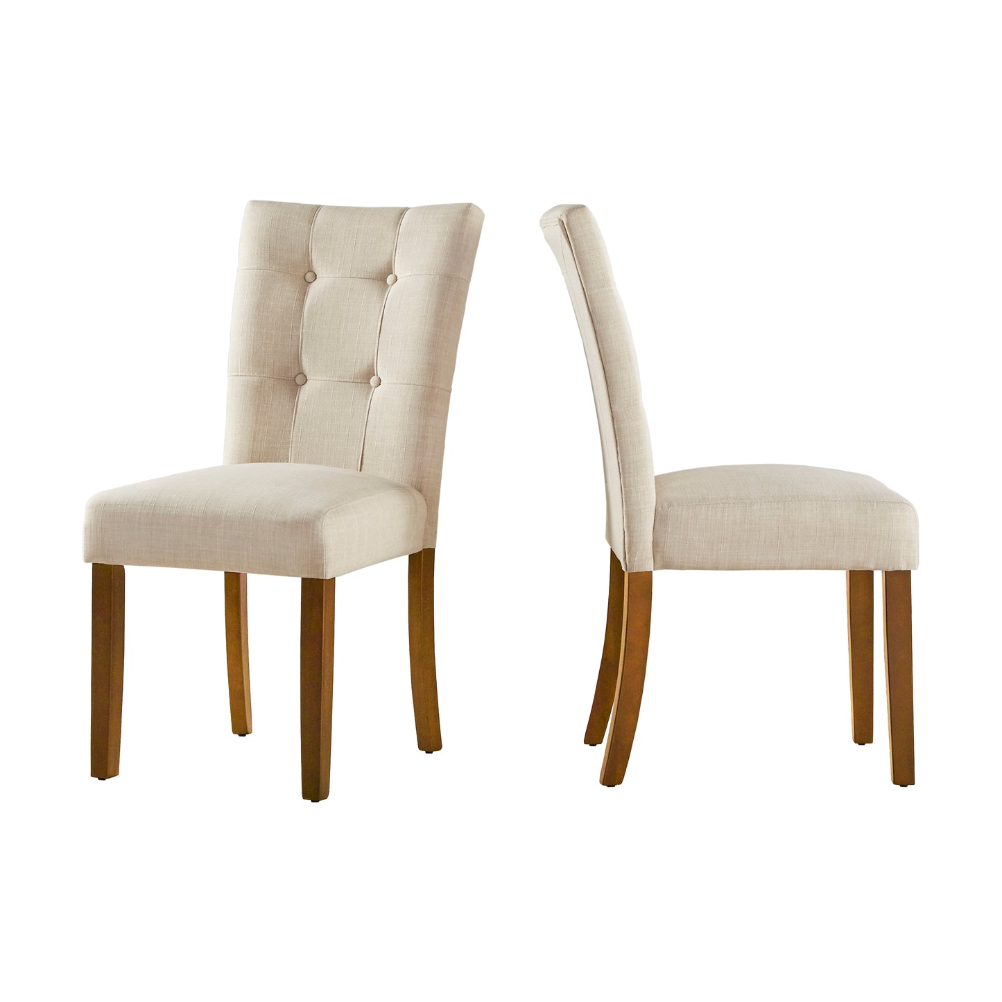 Cherry Finish Upholstered Dining Chairs (Set of 2) - Beige Linen